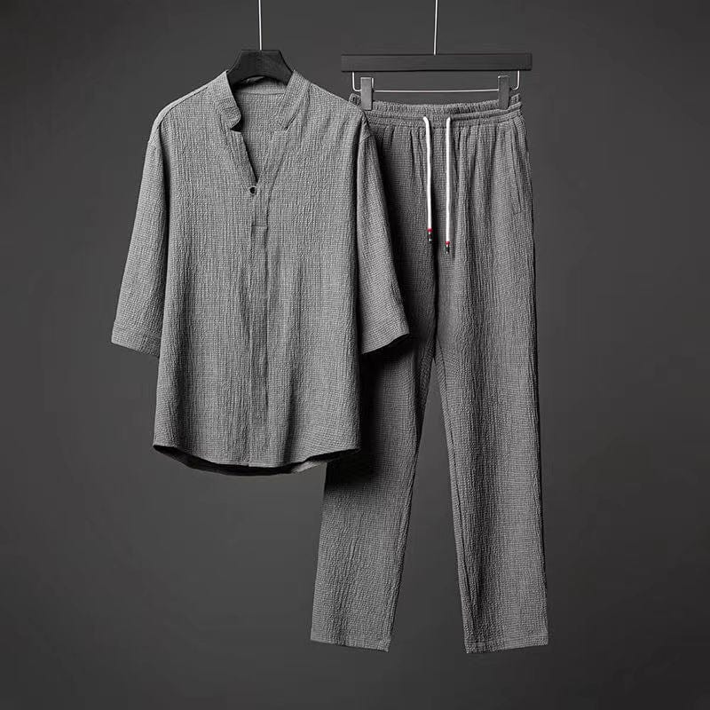 Lively® Homme Gris / S Ensemble d'été 2 pièces en lin | Lively™